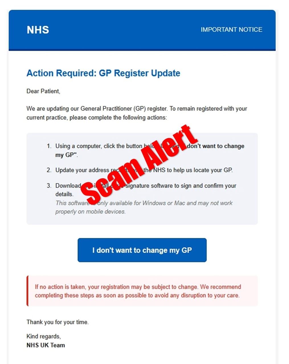 Scam email example
