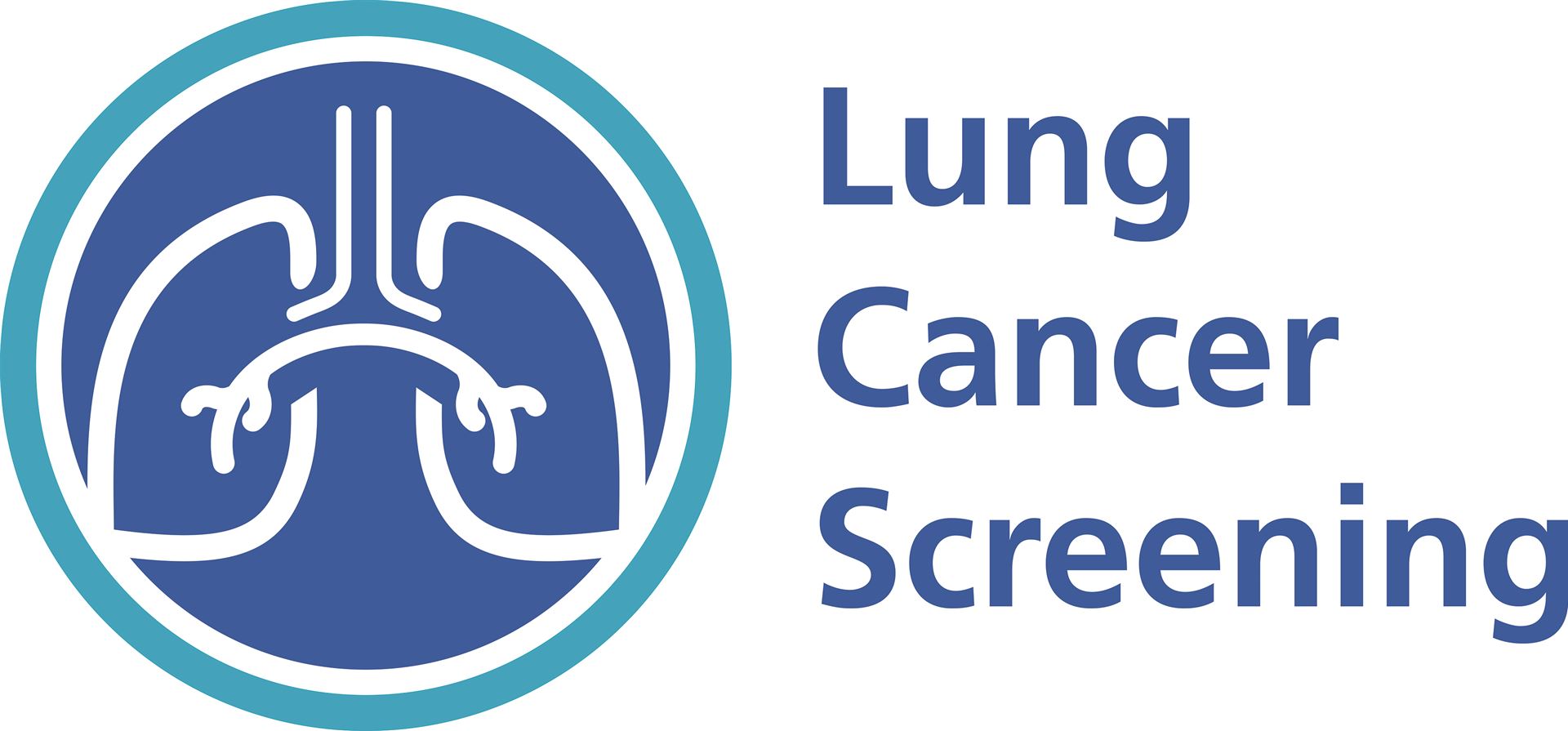 Lung Cancer Screening logo showing a blue circular icon with a simplified graphic of lungs and bronchial tubes next to the text "Lung Cancer Screening."